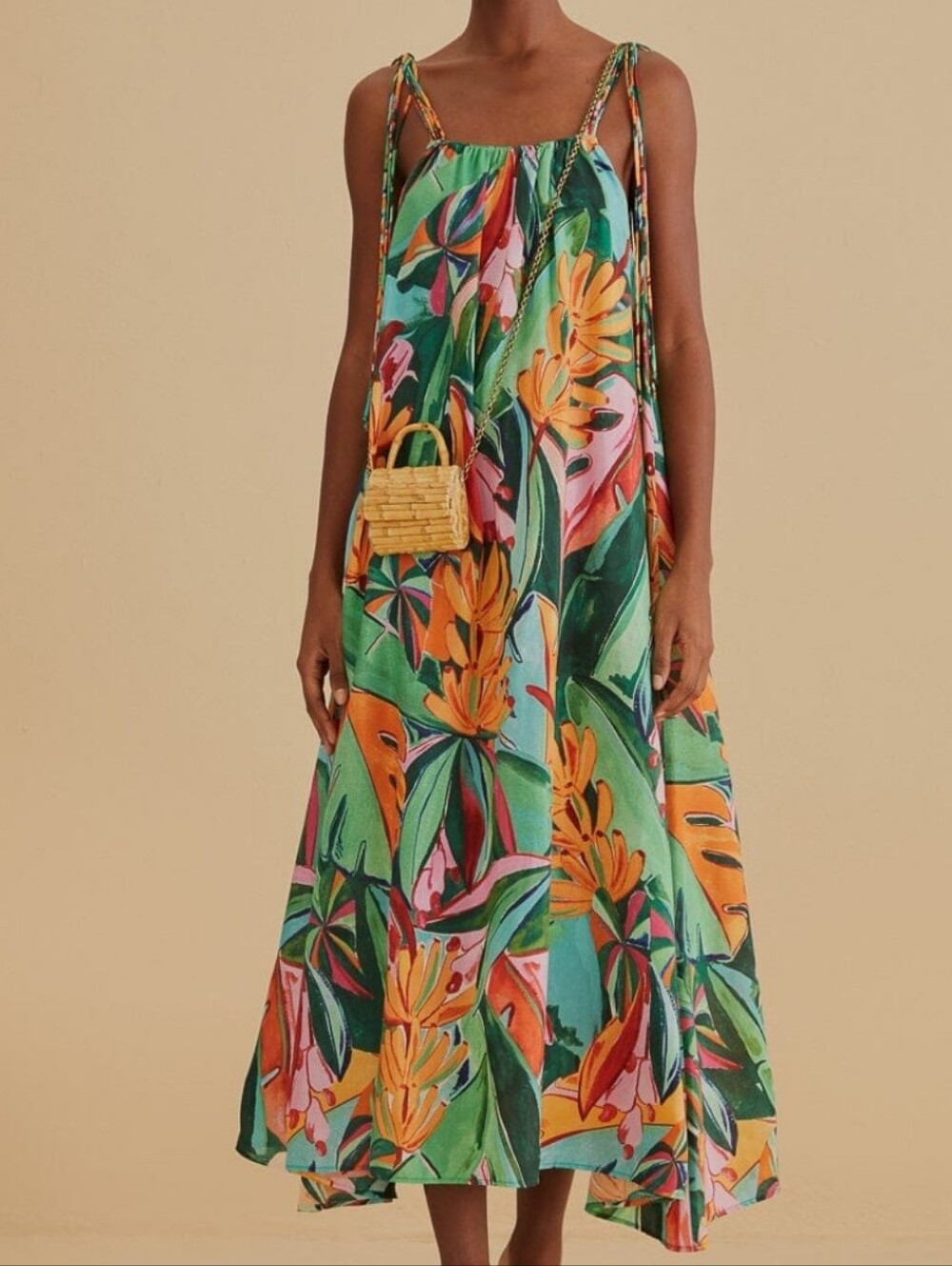 FARMRIO Multicolor Banana Foliage Sleeveless Midi Dress Oversized Relaxed XS